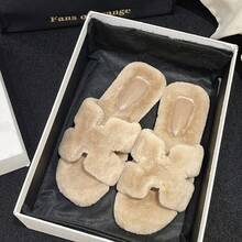 1双女式卡其色毛绒软拖鞋，温暖舒适的露趾毛绒家居鞋。舒适的室内/室外一脚蹬，透气毛绒拖鞋，轻便的室内地板拖鞋，女式纯色毛绒卧室地板拖鞋 - 卡其色 - 查看 2