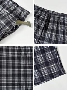 4pcs Men's Casual Plaid Pattern Lounge Pants With Dual Side Pockets, Elastic Comfortable Drawstring Shorts, Suitable For Home, Beach, Sports And Outdoor Wear - Multicolor - View 8
