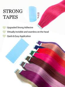 Mini Tape-In Hair Extensions, Real Human Hair, Colorful Invisible Tape-In Hair Extensions, Highlight Color, Party Hair Accessories, Ready To Wear, No Glue Needed, Suitable For Holidays, Festivals, School Supplies, Parties, Weddings, Daily Wear, Suitable For All Women, Girls, Brides - Multicolor - View 6