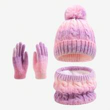 1 Set Tie-Dye Knit Warm Hat Set With Ear Protection, Suitable For 2-8 Years Old Girls - Multicolor - View 11