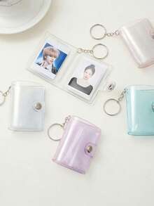1pc/2pcs Mini Glitter Transparent Photo Album, 16 Capacity, With Keychain, 1 Inch Pocket Insert Style ID Photo Album, Minimalist & Elegant Student Portable Photo Album - Clear - View 3