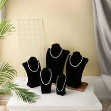 1pc Model Necklace Display Stand, Velvet Mannequin Necklace Jewelry Pendant Hanging Rack, Window Jewelry Exhibition Prop, Back To School Jewelry Display Rack, With Drawer Box, Suitable For Storing Earrings, Necklaces And Jewelry, Equipped With Wooden Base, Desktop Storage Box And Multi-Functional Hanging Storage Rack - Black - View 6