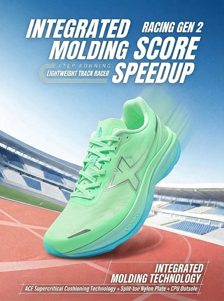 XTEP One-Piece Molded Score-Boosting Ace 2 Running Shoes Women's Shoes Middle School Exam Sports Jump Rope Running Shoes Shock-Absorbing Athletic Shoes Fairy Green/Silver - Elf Green/Silver - View 1