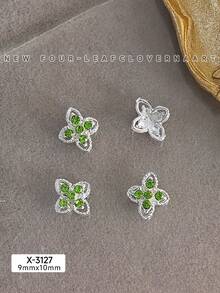 10Pcs Lucky Clover Nail Charms Set, Silver Gold Plated Hollow Four Leaf With Inlaid Rhinestones, Vintage Elegant Retro Nail Ornaments & Gems For DIY Manicure Nail Supplies Nails Nail Gems - Multicolor - View 10
