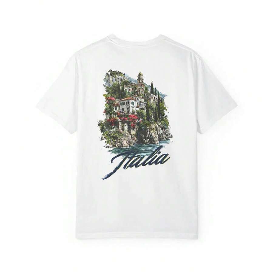 Italia Coastal Village T-Shirt | Italy Travel Souvenir - 白色 - 查看 1