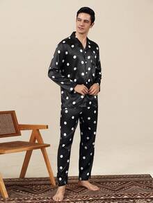 Spring/Autumn Men's Cardigan Faux Silk Pajama Set, Premium Long Sleeve & Long Pants Comfortable Loungewear - Multicolor - View 5