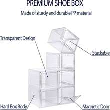 6 Pack Clear Hard Plastic Shoe Storage Boxes, Stackable Dustproof Shoe Organiser Containers For Sneakers Heels Trainers, Closet Bedroom Hallway Storage - View 9