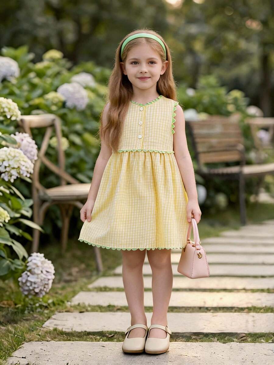 Girls Cute Stylish Bubble Striped Princess Dress, Summer - Yellow - View 1