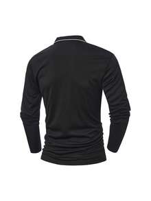 Men's Spring/Autumn Polo Shirt, Business Casual Fashion Gentleman T-Shirt, Turn-Down Collar Long Sleeve - Black - View 3