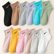1/3/5/6/10 Pairs Black & White Solid Color Minimalist Striped Casual Short Socks, Suitable For Daily Wear - Multicolor - View 1