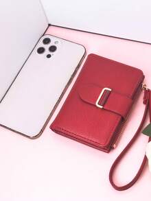 MINGYOU Cartera de mano corta suave, elegante, exquisita y linda con cremallera para monedas - Rojo - Ver 6