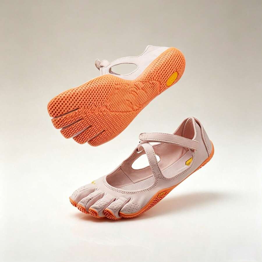 Women Coral Orange Five Toe Barefoot Yoga Shoes, Non Slip Soft Sole Pilates Dance Sneakers, Adjustable Strap Indoor Training Fitness Footwear - White - View 1