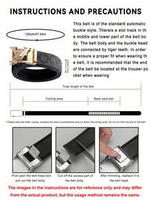 Men's Letter Embossed PU Belt With Automatic Buckle, Available In Black And Brown Strap Colors, With Gold, Silver, And Gunmetal Plated Buckle Options. Adjustable Length, Fashionable And Elegant Design With Premium Texture, Suitable For Business And Casual Wear, Ideal Gift For Father's Day And Various Anniversaries. - Multicolor - View 8