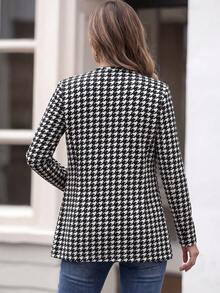 Cardigan Panjang Rajut Motif Houndstooth untuk Wanita, Kerah Bulat Lengan Panjang, Cocok untuk Dipakai di Musim Gugur/Musim Dingin - MultiWarna - View 6