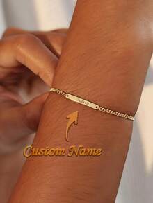 Personalized Engraved Name Bar Bracelet, Gold/Silver Plated, Customized Jewelry - Multicolor 2 - View 1
