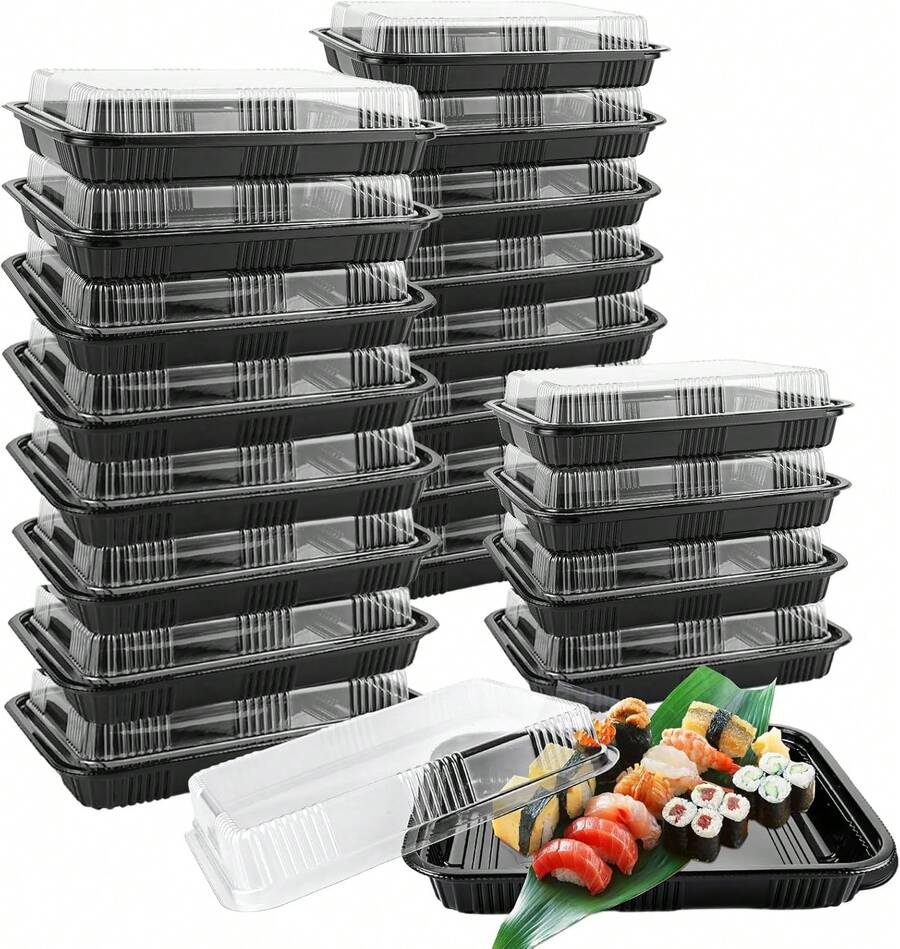 JMIATRY 20 Pcs Reusable Small Plastic Buffets Catering Trays With Lids ...