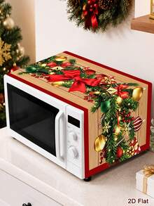 1pc Christmas Microwave Oven Cover, Bow&Christmas Ball, Poinsettia Design Polyester Household Kitchen Microwave Oven Dust Cover, Perfect For Holiday Kitchen Decor & Appliance Protection, Christmas Decoration, 2D Flat - Multicolor - View 9