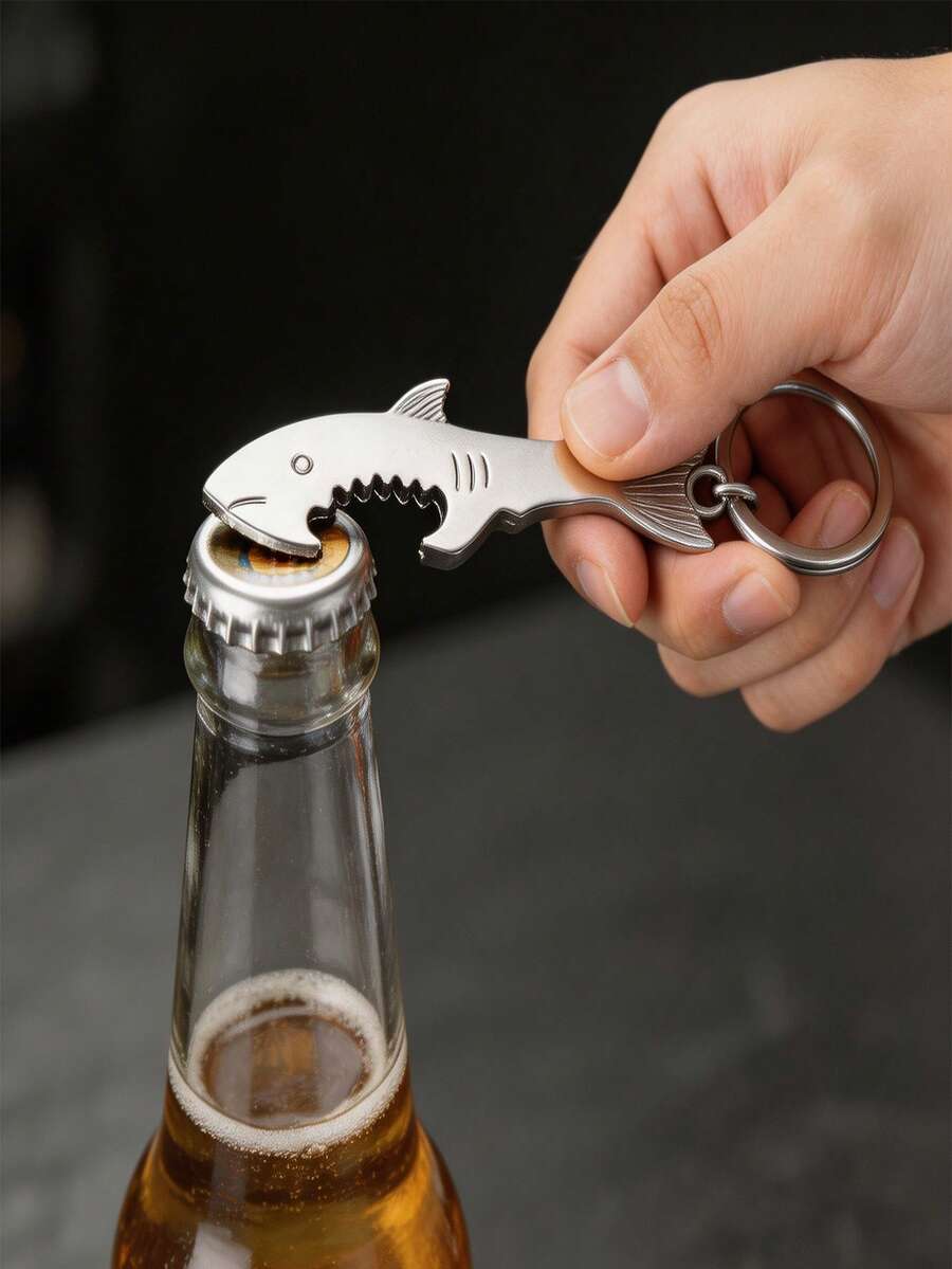 鯊魚開瓶器創意開瓶器鑰匙圈 - 白色 - 查看 1