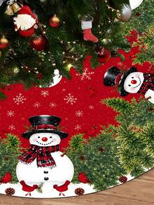 1pc Christmas Reindeer Snowman Gnome Poinsettia Gift Box Print Pattern Christmas Tree Skirt, Christmas Tree Bottom Decoration Mat For Christmas Party Decor. Round Base, Diameter 60/90CM Optional; Suitable For Winter Party And Home Holiday Decoration, Ideal Christmas Tree Decoration. - Multicolor - View 5