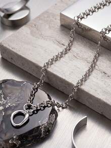 17KM 1pc Simple Fashion Exaggerated Geometric Pendant Long Necklace, Women's Sister Vacation Date Gift, Daily Casual Party Wedding Outfit - Silver - View 4