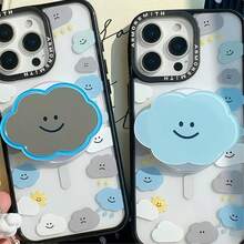 1pc Cute Cartoon Cloud Face MagSafe Magnetic Phone Stand, Foldable Telescopic Rotating Air Cushion Suction Finger Ring Holder, Creative Portable - Multicolor - View 4