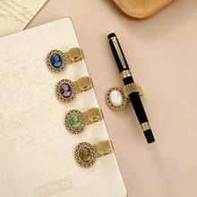 AHCRAFT 1pc Vintage Embossed Beauty Portrait Theme Universal Metal Pen Clip, European Victorian Hollow Lace Design With Spring, Simple And Portable Metal Pen Holder For Planner Notebook School Teacher Student Stationery Office Supplies - Embossed Beauty Figurine - View 1