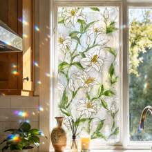 3D White Lily Window Film, Painted Glass Privacy Sticker, Electrostatic Adsorption Removable Window Decal With Light Reflective Prism Effect, Suitable For Home Bathroom Bedroom Living Room Decoration - White Lily Window Sticker - View 4