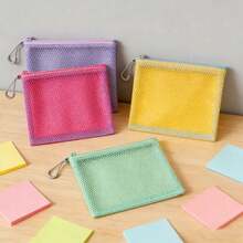 Bolsa de almacenamiento de malla con doble cremallera, bolsa de maquillaje de doble capa visible, ultraligera, resistente al desgaste, duradera, con asa para monedas. - Verde - Ver 2