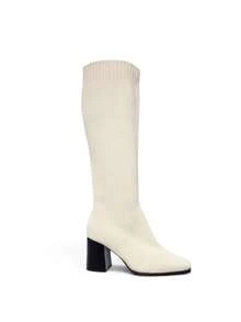 TULIPANO Elegant Women's Chunky Heel Knee-High Boots Chic Spandex Style Perfect For Vacations Dates And Leisure - Beige - View 2