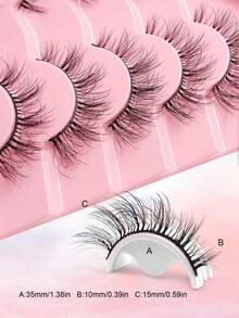 Sibeuna 7對自然款假睫毛，蓬鬆細緻舒適黑色睫毛梗，自然長款，適合初學者日常妝容，動漫風眼妝 - 黑色 - 查看 3