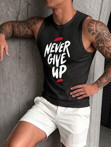 ZYNTH BALENO Men's Summer Fashion "Never Give Up" Print Tank Top, Cool Summer Essential Sports - Black - View 5