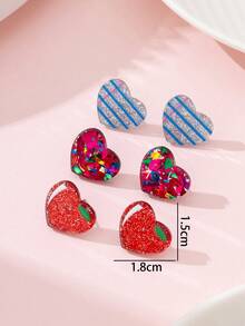 3 Pasang/Set Anting-Anting Wanita Motif Buku Catatan Apel Hati Warna-warni untuk Hari Guru, Hadiah untuk Guru dan Murid - MultiWarna - View 4