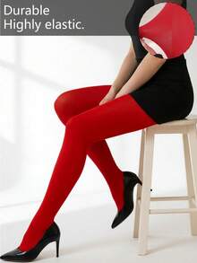 1雙女款50D紅色極簡純色絲襪褲 - 紅色 - 查看 4