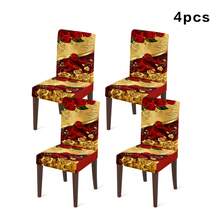 1/2/4/6/20 piezas, Fundas para sillas de comedor, Fundas de sillas de comedor de lujo europeo rojo & dorado con rosa, Protector universal para asiento de silla de comedor, Funda decorativa elegante y romántica para silla de comedor del hogar, Fundas para sillas de comedor desmontables & lavables, Regalo festivo, Regalo para el hogar - Multicolor - Ver 9