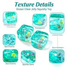 Transparent Ocean Cube Squishy, Transparent Jelly Stress Ball Fingertip Toy, With Shells, Starfish And Glitter, Soft Squeezable Sensory Toy, Office Desk Decor, Anxiety Relief, Gift For Children And Adults - Green - Transparent Ocean Cube Squeeze Toy - View 5