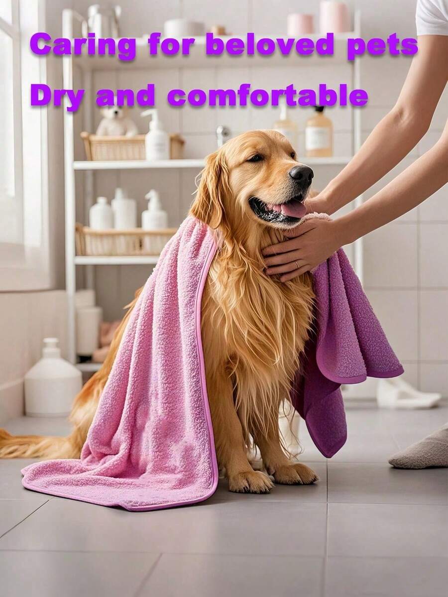 1pc Super Soft Absorbent Pet Towel - Grey, Blue, Pink, Suitable For Cats And Dogs, Providing A Gentle And Stylish Cleaning Solution For Your Furry Pets - Multicolor - View 1