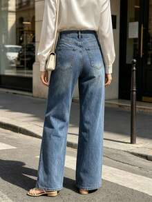 Pantalones vaqueros rectos de color claro para mujer, estilo casual, con bolsillos, longitud larga, elasticidad media, cómodos y sueltos - 2028 azul - Ver 5
