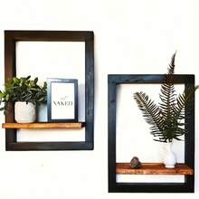 1pc Black And Brown Vintage Wooden Wall Shelf - Rustic Square Display Rack For Photos, Candles, Flowers, Photo Albums And Potted Plants - Perfect For Living Room And Office Decor, Vintage Decoration - Multicolor - View 2