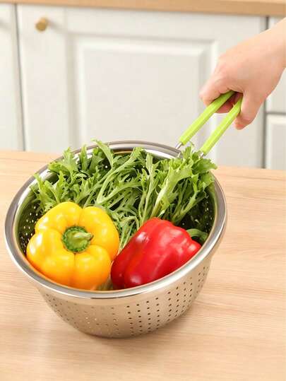 1 Piece Fine-Hole Basket With Porous Design For Quick Water Draining, Colored Anti-Slip Heat-Insulated Handles, Suitable For Washing Fruits And Vegetables, A Practical Kitchen Gadget.