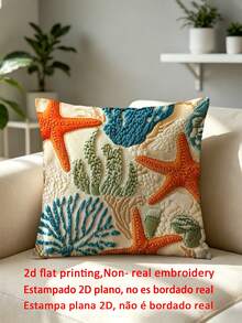 shangxia 1pc 2D Coastal Themed Starfish Decorative Pillow Cover - 18" X 18", Soft Polyester Fabric, Washable Zipper Design, Vibrant Ocean Pattern, Suitable For Living Room, Bedroom, Office Decor (Pillow Insert Not Included), Beach Theme Decor - Multicolor - View 9
