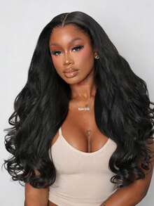 21 Inch Yaki Curly Wave Half Wig, Synthetic Hair Free Parting 1/2 Wig, Big Curly Body, Natural Blending Front Half Wig, Quick Wear Protective Hairstyle, Lightweight And Soft, Clip-In Half Wig, Wavy Synthetic Hair Wig, Black With Brown Highlights, Halloween - Multicolor - View 13
