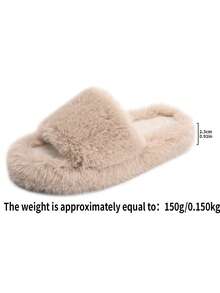 Women's Fashion Solid Color Bedroom Slippers, Minimalist Casual Design, Plush Slippers, Autumn/Winter - Grey - View 7