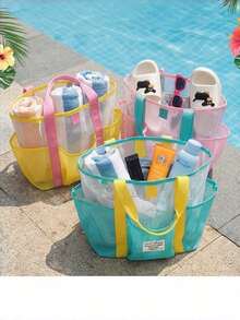 Candy Color Mesh Tote Beach Bag, Travel Tote Bag, Large Capacity Hollow Mesh Handbag, Suitable For Outdoor Travel And Vacation - Multicolor - View 5