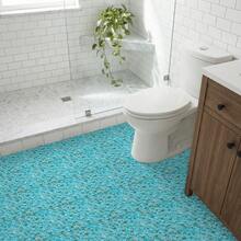 Pegatinas de baldosa de suelo autoadhesivas gruesas mate con efecto de ondas de agua, 20cm/30cm, patrón de piscina azul claro, calcomanías de vinilo para suelo de pelar y pegar, resistentes al agua y al desgaste, decoración de suelo para baño y cocina - C - Ver 4