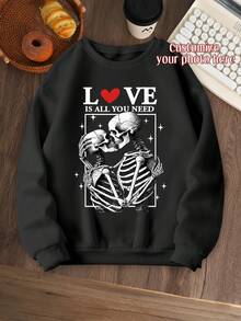 Christmas Customization - Customizable Crew Neck Sweatshirt - Add Your Favorite Photos For Friends And Girls, Sports Black, Vintage Style - Black - View 2