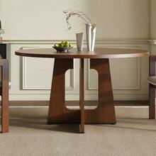 Modular Round Dining Table, 120 Cm Diameter And 76 Cm Height, Made Of MDF With Walnut Veneer, Comfortable Seating For 4 – Suitable For Dining Room, Kitchen, And Living Room - 棕色 - 查看 3