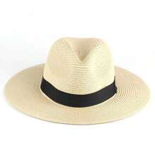 Unisex Wide Brim Panama Straw Hat, Foldable Lightweight Beach Sun Hat, Black Ribbon Decor, UV Protection, Suitable For T - Multicolor - View 11