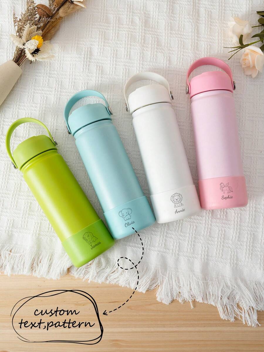 1pc Personalized Customization Name & Pattern Stainless Steel Children Water Bottle Leak Proof Kids Cups With Straw Drinking Cup For School Boy Girl - Customize the Bottom Of the Cup With a Design and Your Name. - View 1