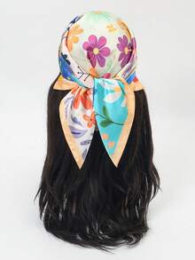 1pc Bandana Watercolor Ditsy Floral Scarf, Light Background Dainty Flower Healing Landscape Design, Multi-Use Neck Tie, Hair Band, Bag Accessory, Elegant Square Scarf - Multicolor - View 1