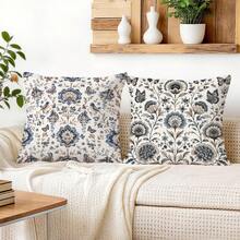 2件裝復古花卉鳥類蝴蝶圖案枕套（不含枕芯），單面印花，適用於客廳、臥室居家裝飾，四季通用 - 彩色 - 查看 5